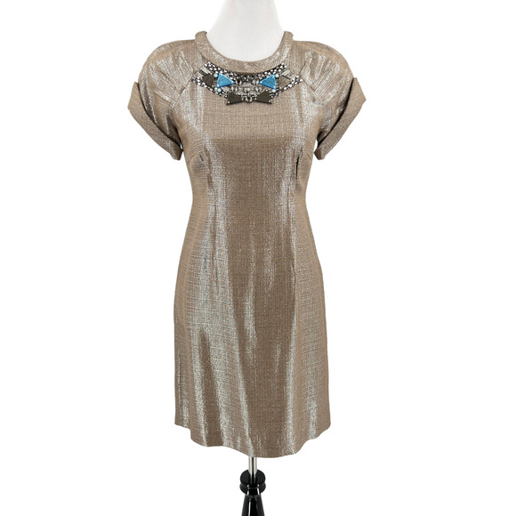 Matthew Williamson Dresses & Skirts - Matthew Williamson Bead Embellished Neck Cap Sleeve Shimmer Dress